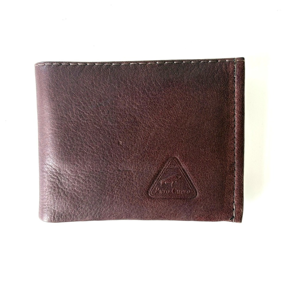 Puro Cuero Brown Leather Bifold Wallet with ID Window and Card Slots Mens